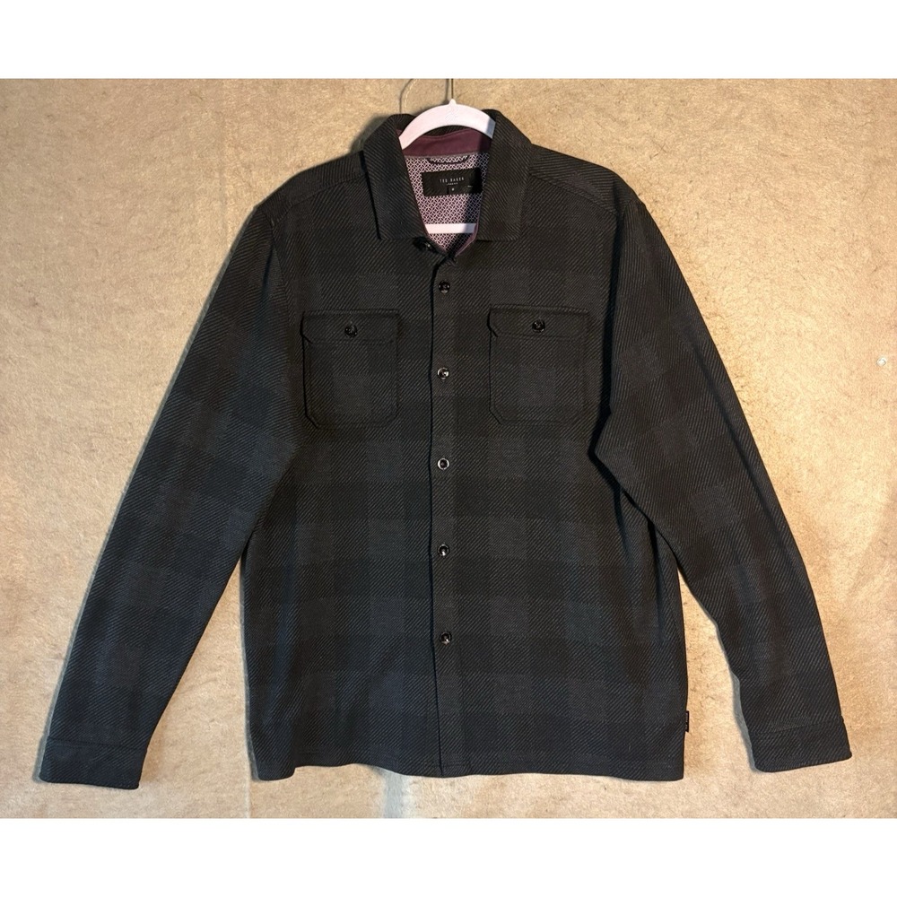 Ted Baker Chekmay Overshirt Mens Sz XXL Black Check Textured Pocket Classy